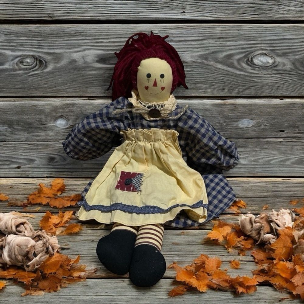 Vintage Raggedy Ann Style Cloth Doll Primitive Farmhouse Decor
